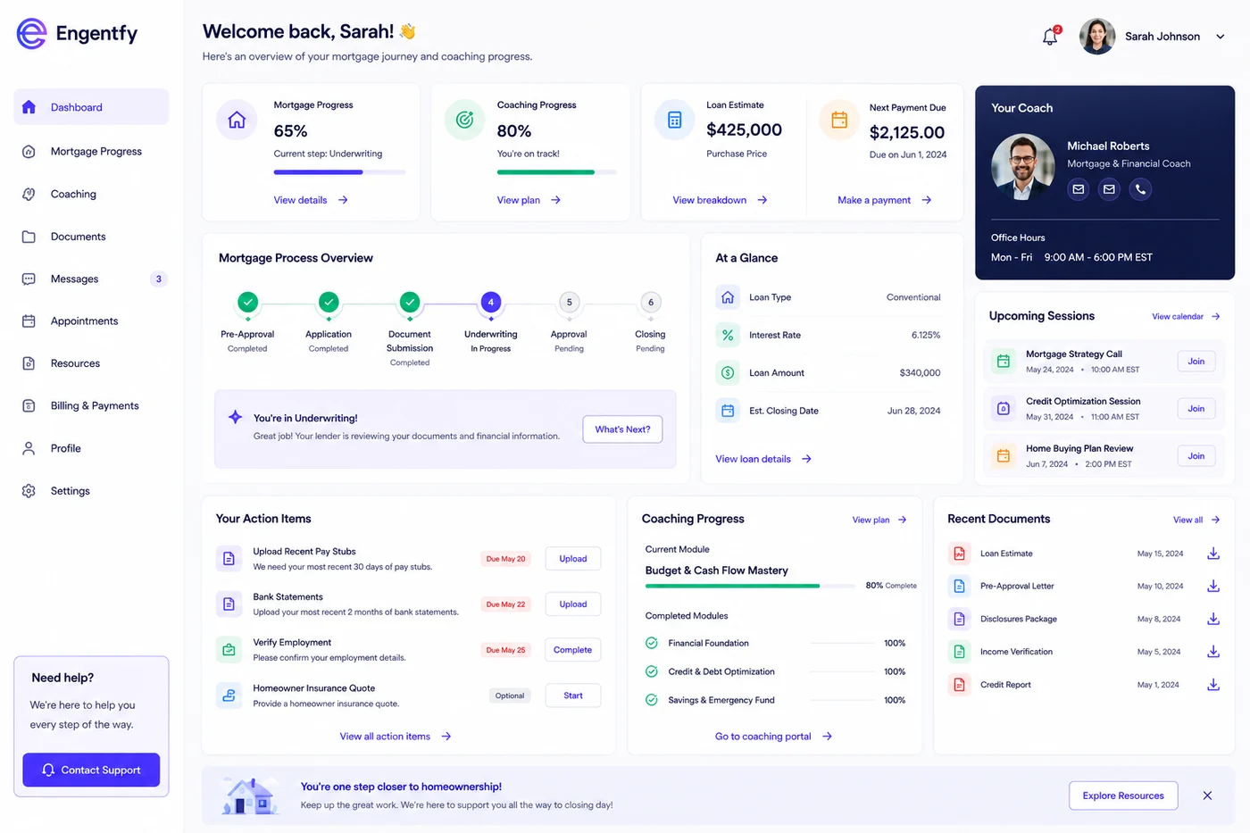 Mortgage & coaching client portal preview