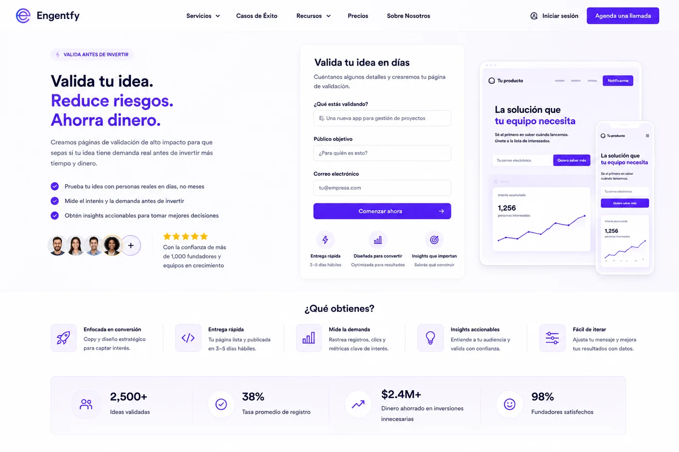 Landing page de validación preview