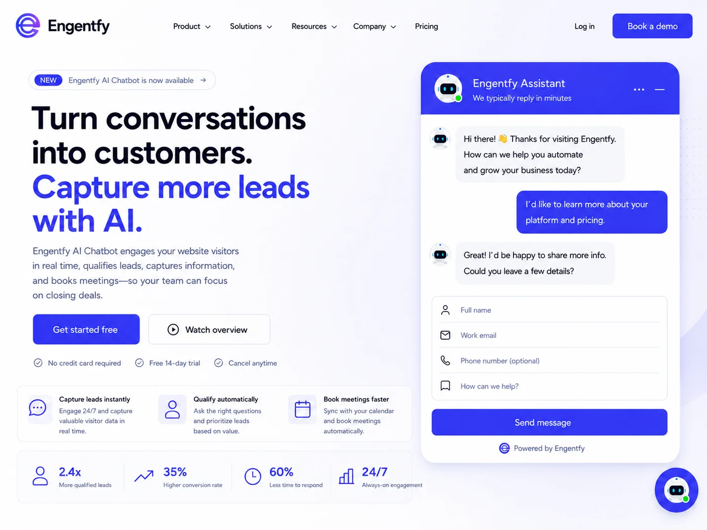 Website lead-capture chatbot preview